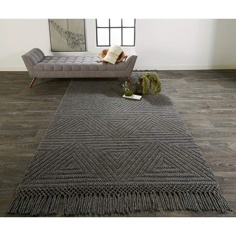 Image 1 Phoenix 0810F 5&#39;x7&#39;6 inch Gunmetal Gray Wool Area Rug