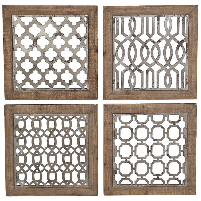 Image 1 Phoenix 19 inch Square Silver Metal Wall Art Set of 4