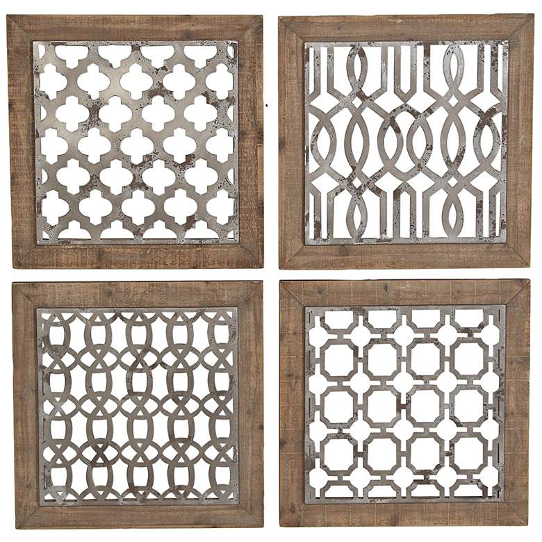 Image 1 Phoenix 19" Square Silver Metal Wall Art Set of 4