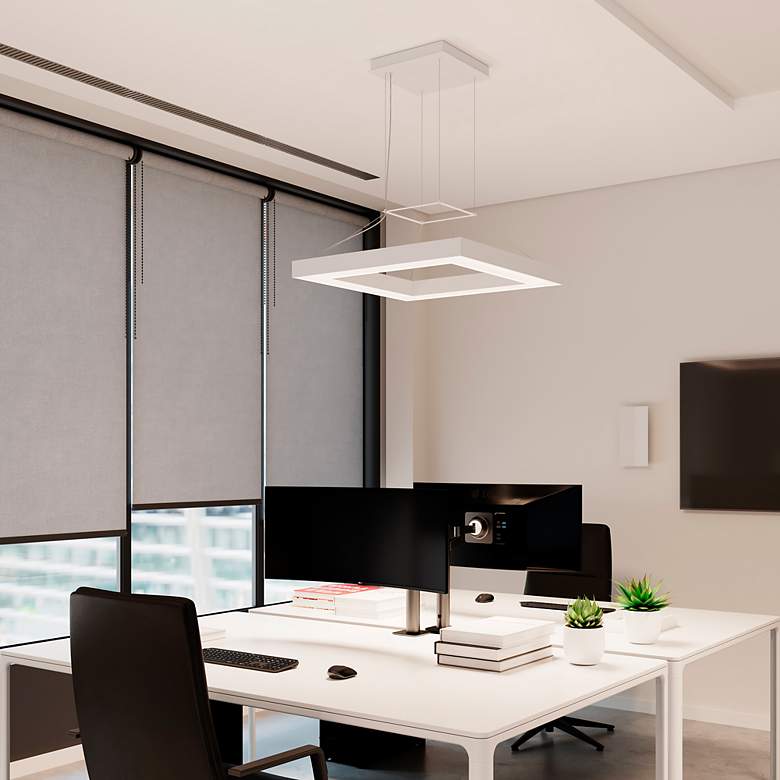 Image 3 Pi 30" Wide Satin White 3000K LED Square Ring Pendant more views