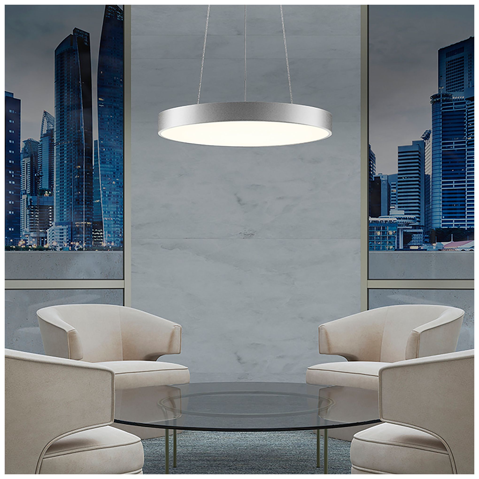 Image 3 Pi Round 16" Wide LED Pendant Bright Satin Aluminum 240" Cable more views