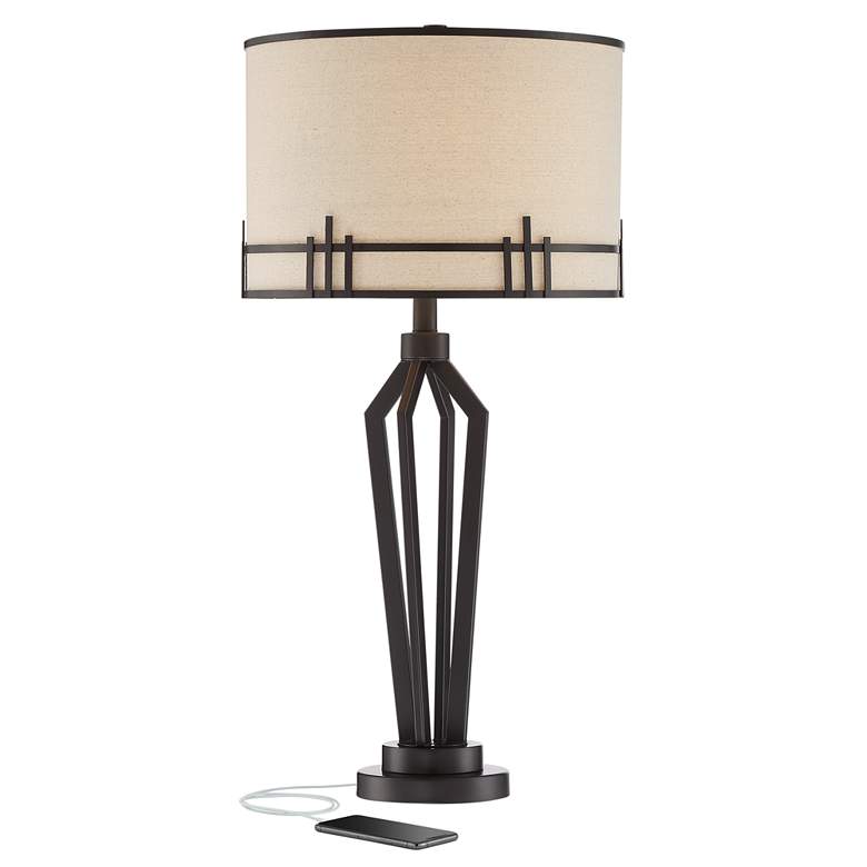 Image 2 Picket Oil-Rubbed Bronze Modern Industrial Table Lamp with USB Port