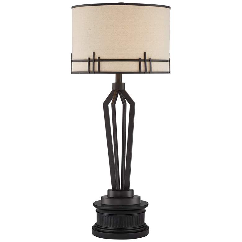 Picket Oil-Rubbed Bronze USB Table Lamp With Black Round Riser