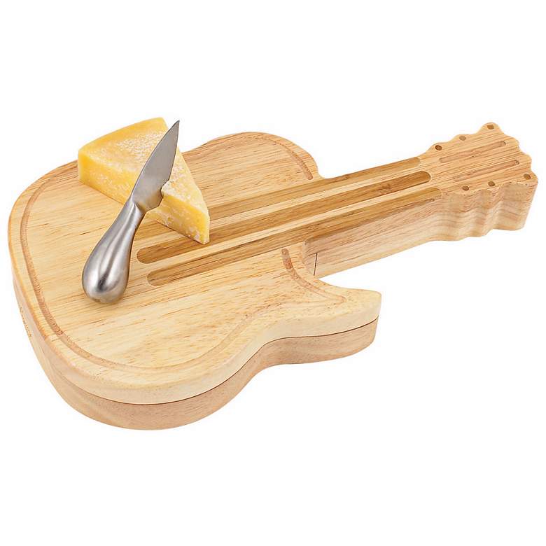 Image 1 Picnic Time Guitar Swivel Wood Cheese Board with Tools