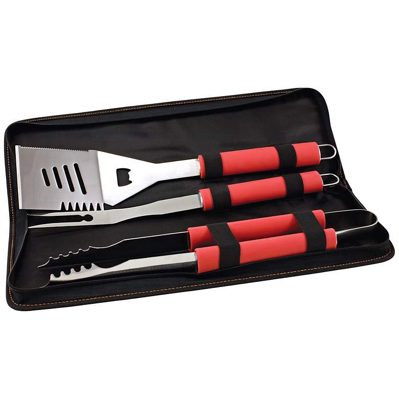 Image 1 Picnic Time Metro Red BBQ Tool Set and Tote