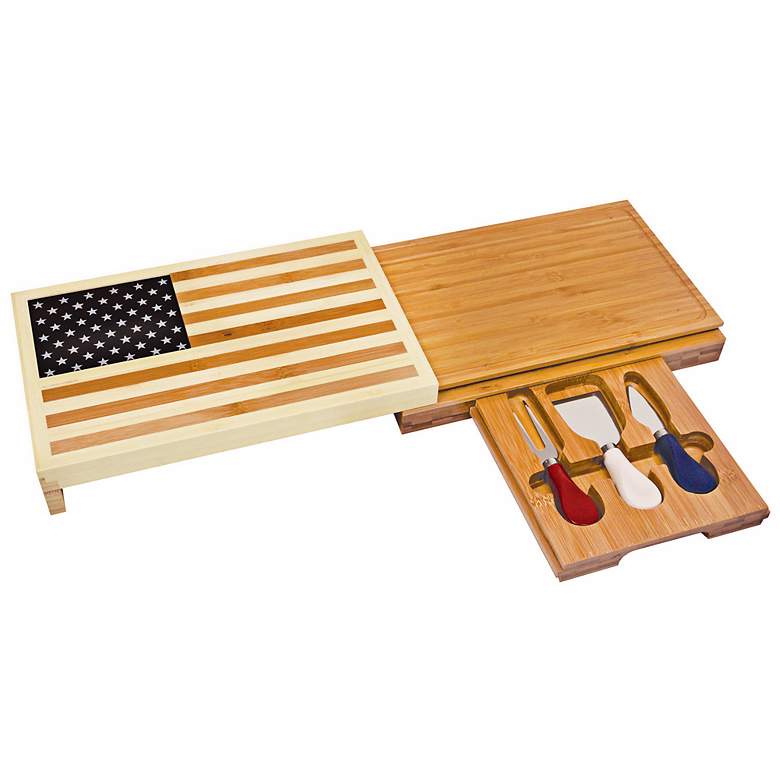 Image 1 Picnic Time Old Glory Bamboo Cheese Cutting Board