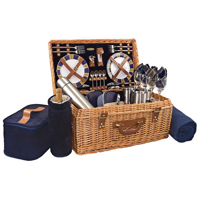 Image 1 Picnic Time Windsor Willow Full-Service Wicker Picnic Basket