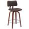 Pico 26 in. Swivel Barstool in Walnut Wood, Chrome and Brown Faux Leather