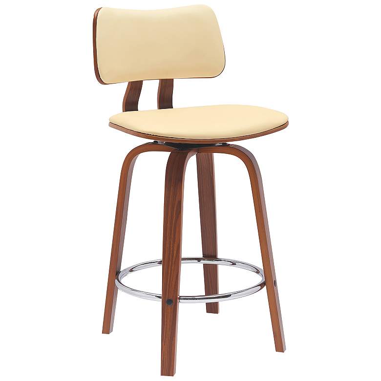 Image 1 Pico 26 in. Swivel Barstool in Walnut Wood, Chrome and Cream Faux Leather