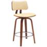 Pico 26 in. Swivel Barstool in Walnut Wood, Chrome and Cream Faux Leather