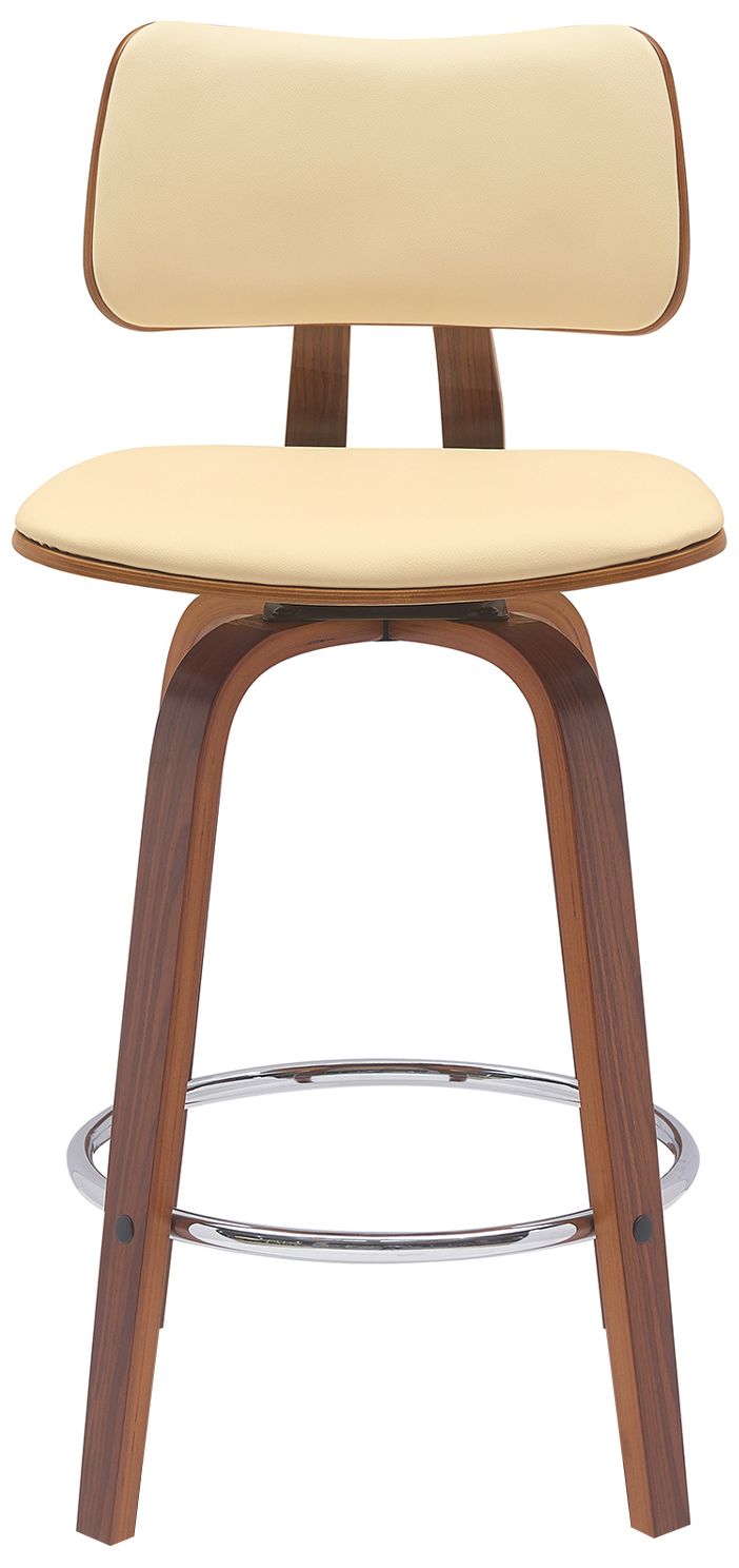 Image 3 Pico 26 in. Swivel Barstool in Walnut Wood, Chrome and Cream Faux Leather more views