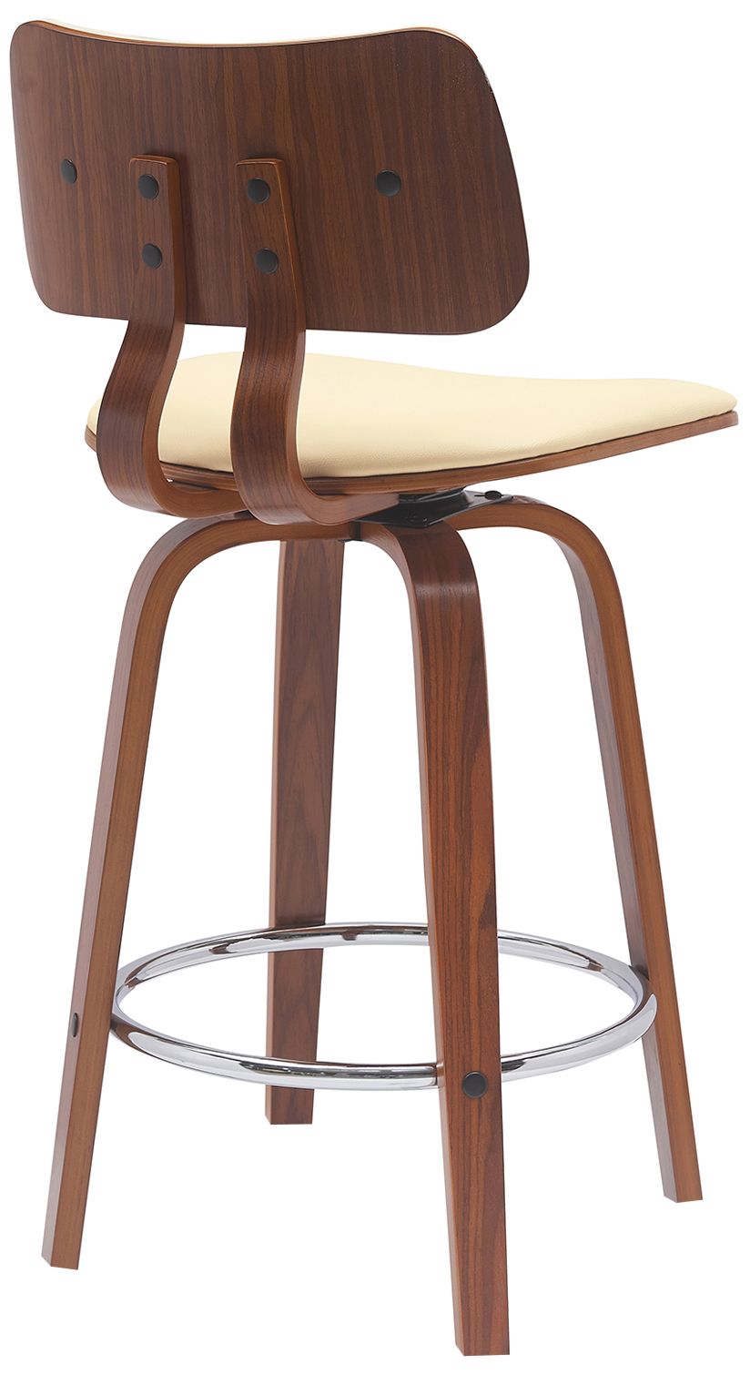 Image 4 Pico 26 in. Swivel Barstool in Walnut Wood, Chrome and Cream Faux Leather more views