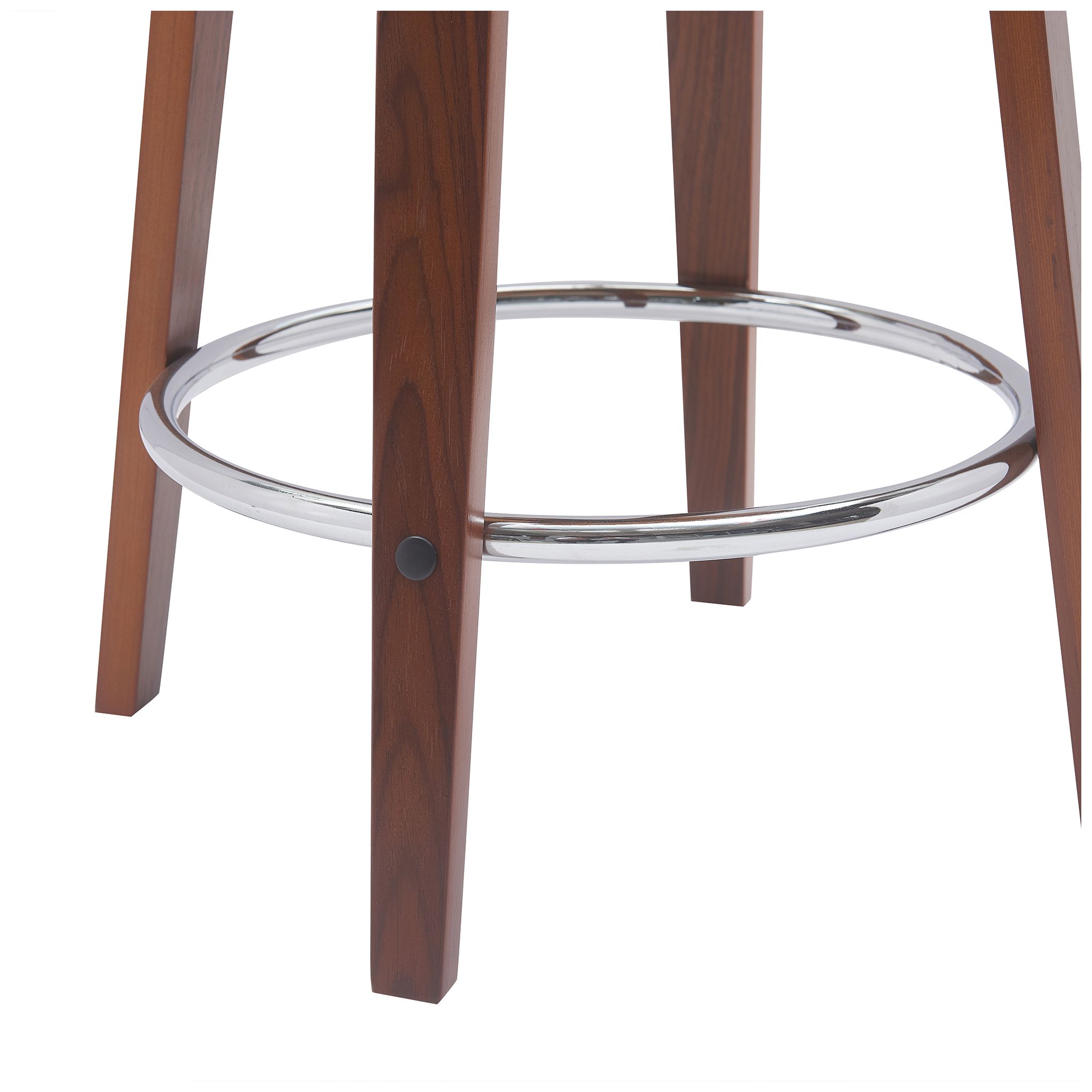 Pico 26 in. Swivel Barstool in Walnut Wood, Chrome and Cream Faux Leather