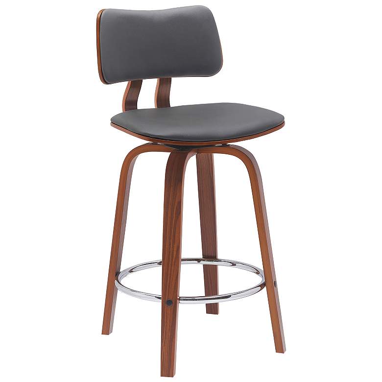 Image 1 Pico 26 in. Swivel Barstool in Walnut Wood, Chrome and Grey Faux Leather