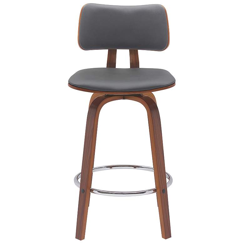 Image 3 Pico 26 in. Swivel Barstool in Walnut Wood, Chrome and Grey Faux Leather more views