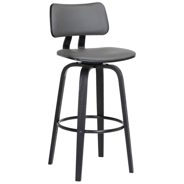 Image 1 Pico 26 In. Swivel Counter Stool in Black Wood and Grey Faux Leather