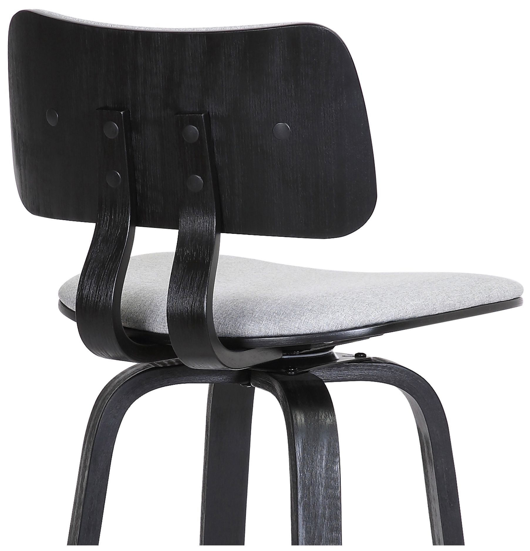 Pico 26 In. Swivel Counter Stool in Black Wood and Light Grey Fabric