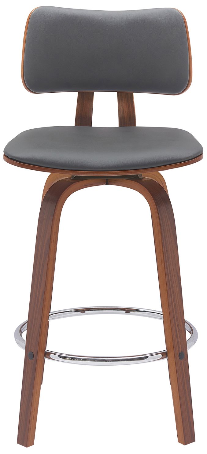 Image 3 Pico 26" Gray Faux Leather and Walnut Swivel Counter Stool more views