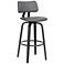Pico 30 In. Swivel Bar Stool in Black Wood and Grey Faux Leather