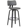 Pico 30 In. Swivel Bar Stool in Black Wood and Grey Faux Leather