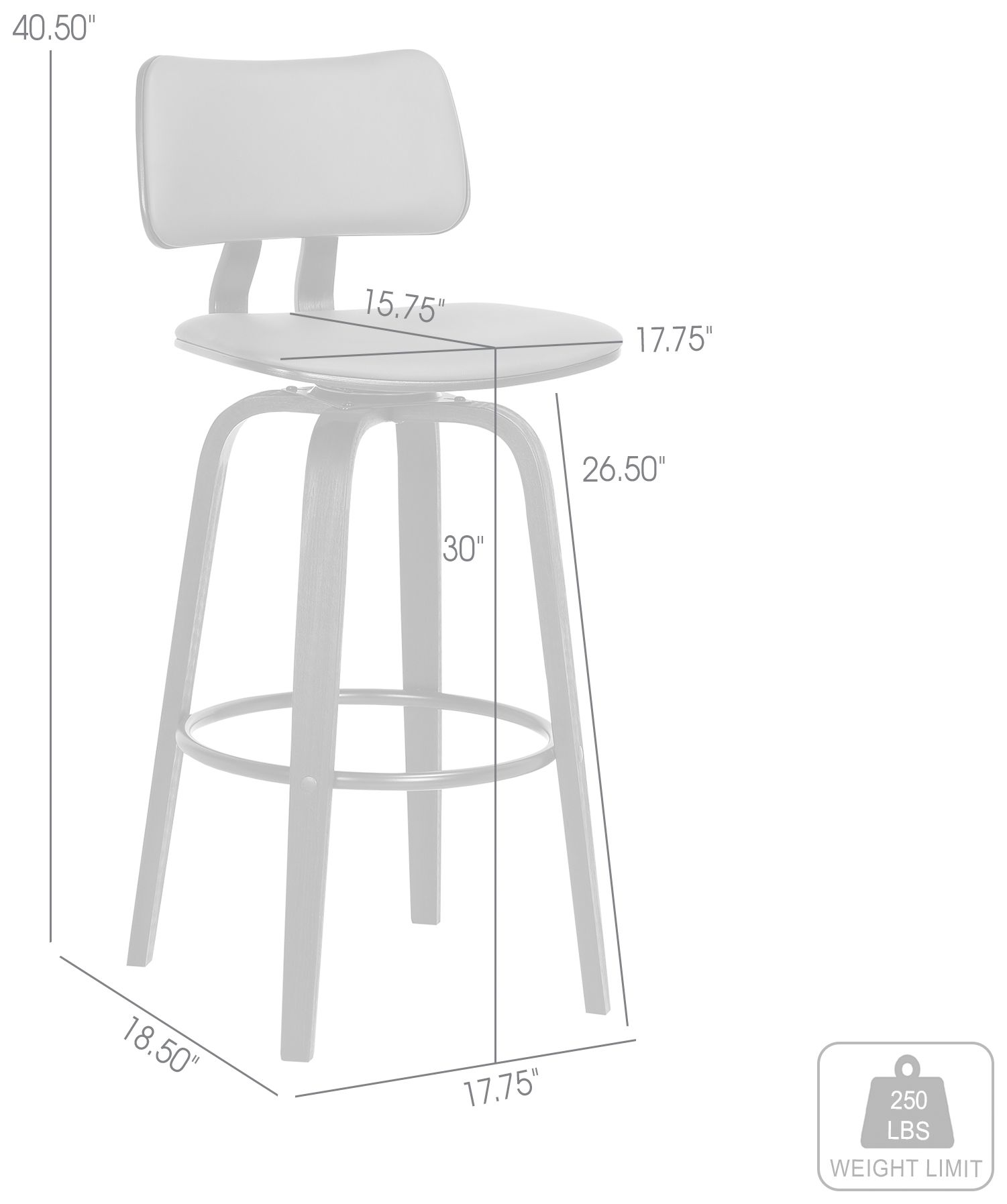 Pico 30 In. Swivel Bar Stool in Black Wood and Grey Faux Leather