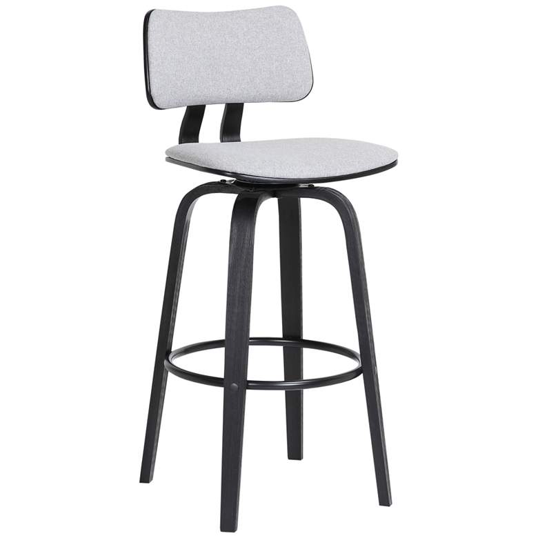 Image 1 Pico 30 In. Swivel Bar Stool in Black Wood and Light Grey Fabric