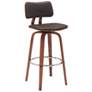 Pico 30 in. Swivel Barstool in Walnut Wood, Chrome and Brown Faux Leather