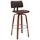Pico 30 in. Swivel Barstool in Walnut Wood, Chrome and Brown Faux Leather