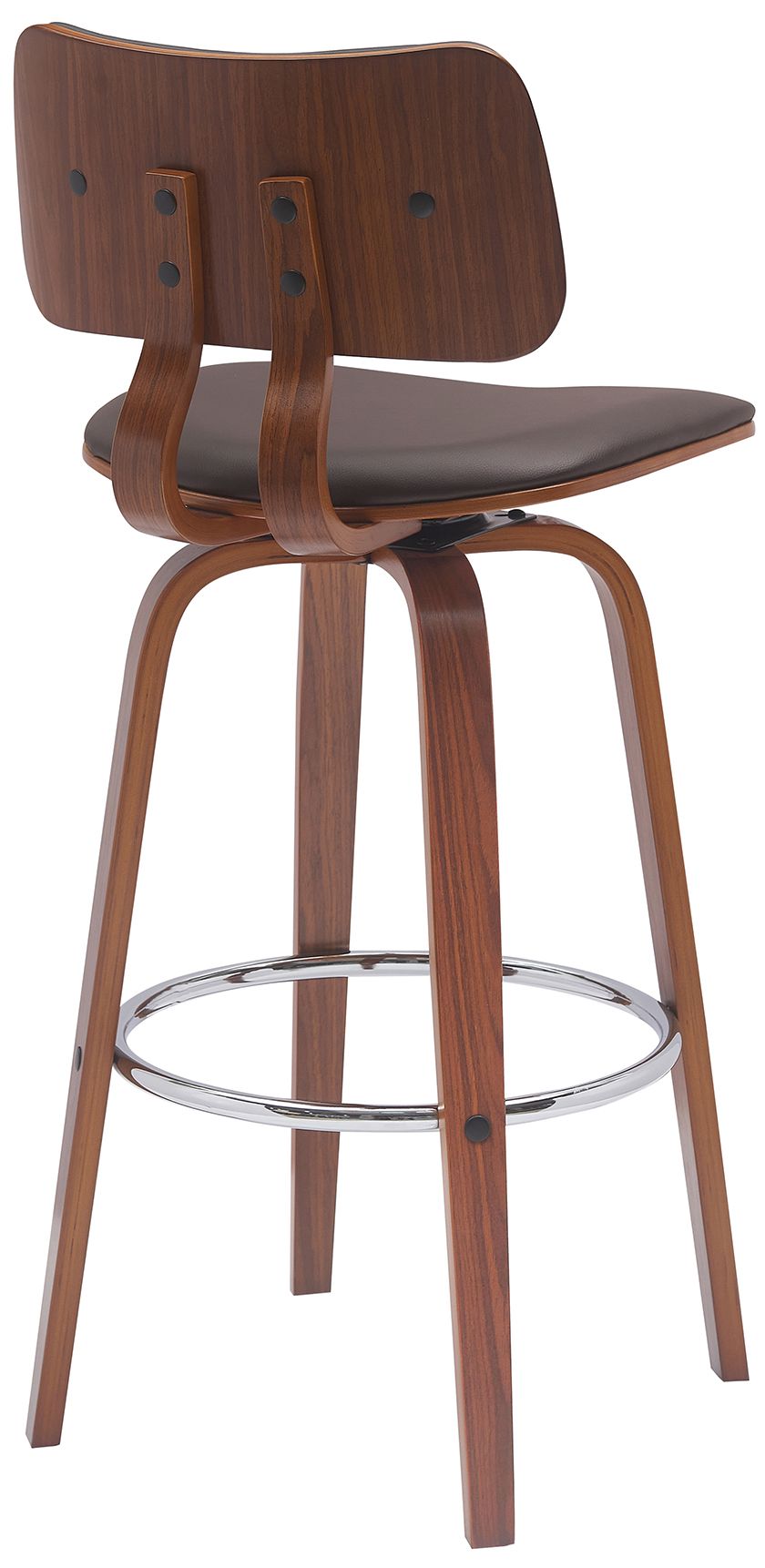 Image 4 Pico 30 in. Swivel Barstool in Walnut Wood, Chrome and Brown Faux Leather more views