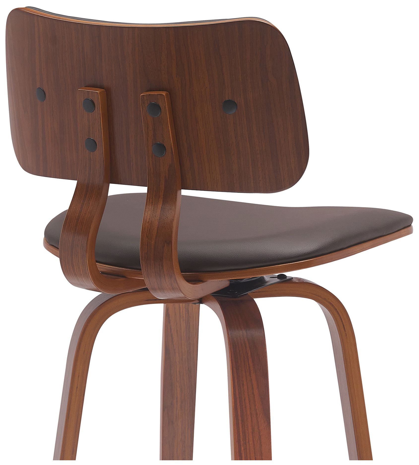 Image 6 Pico 30 in. Swivel Barstool in Walnut Wood, Chrome and Brown Faux Leather more views