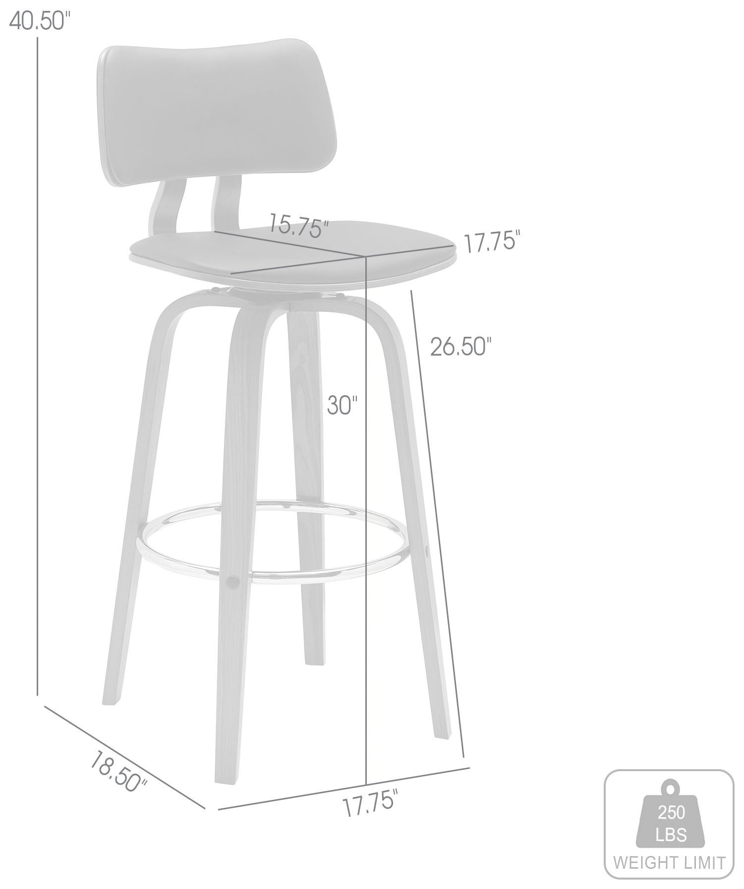 Pico 30 in. Swivel Barstool in Walnut Wood, Chrome and Brown Faux Leather