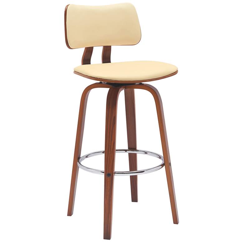 Image 1 Pico 30 in. Swivel Barstool in Walnut Wood, Chrome and Cream Faux Leather