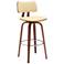 Pico 30 in. Swivel Barstool in Walnut Wood, Chrome and Cream Faux Leather