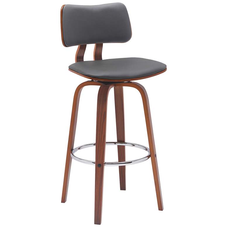 Image 1 Pico 30 in. Swivel Barstool in Walnut Wood, Chrome and Grey Faux Leather