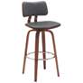 Pico 30 in. Swivel Barstool in Walnut Wood, Chrome and Grey Faux Leather
