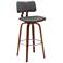 Pico 30 in. Swivel Barstool in Walnut Wood, Chrome and Grey Faux Leather