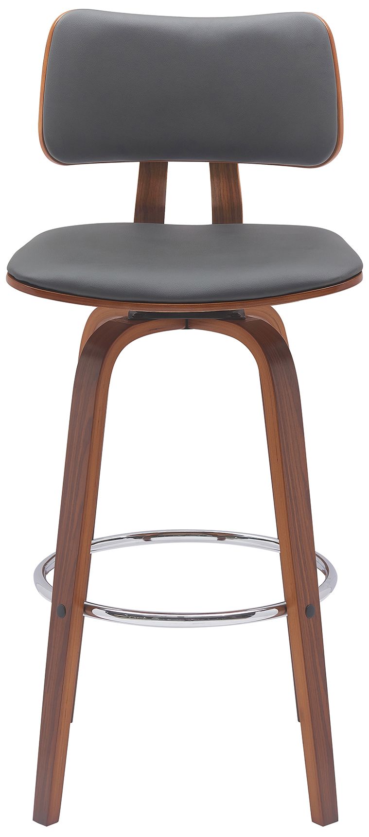 Image 3 Pico 30 in. Swivel Barstool in Walnut Wood, Chrome and Grey Faux Leather more views
