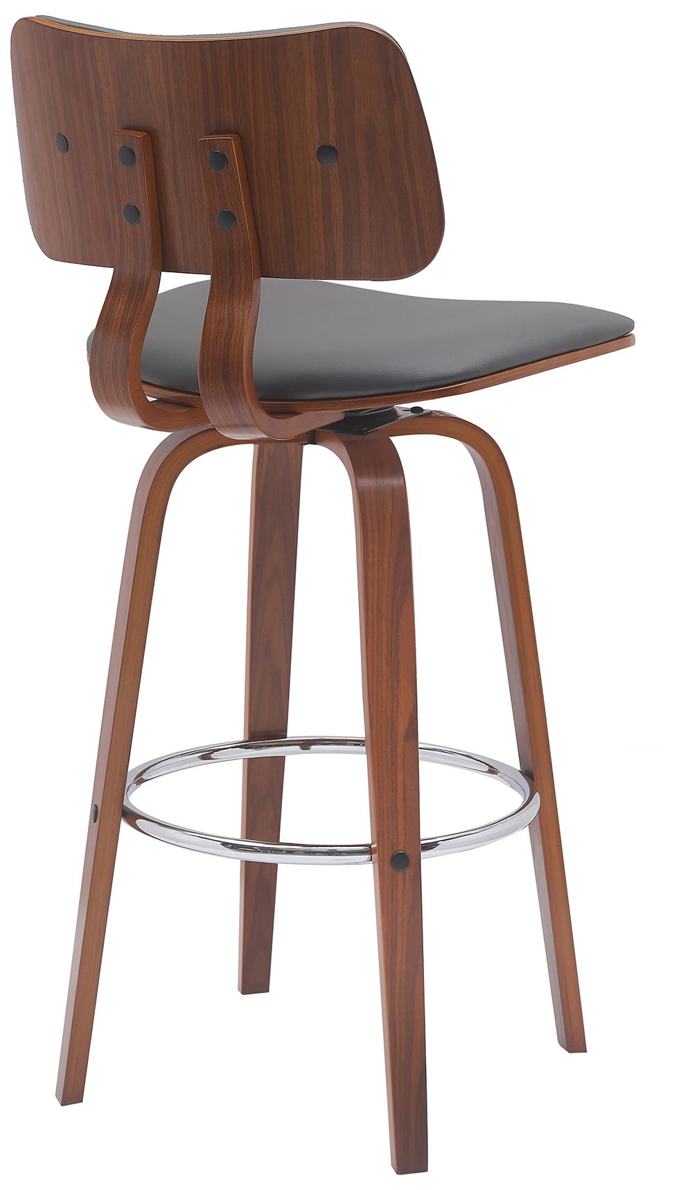 Image 4 Pico 30 in. Swivel Barstool in Walnut Wood, Chrome and Grey Faux Leather more views
