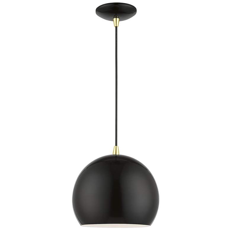 Image 1 Piedmont 1 Light Shiny Black with Polished Brass Accents Globe Pendant