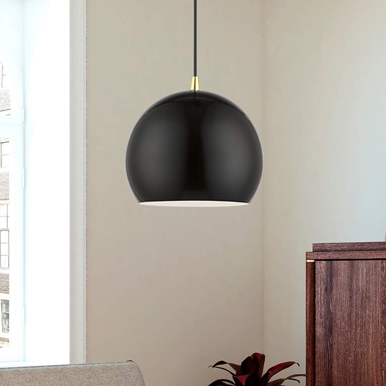 Image 1 Piedmont 1 Light Shiny Black with Polished Brass Accents Globe Pendant