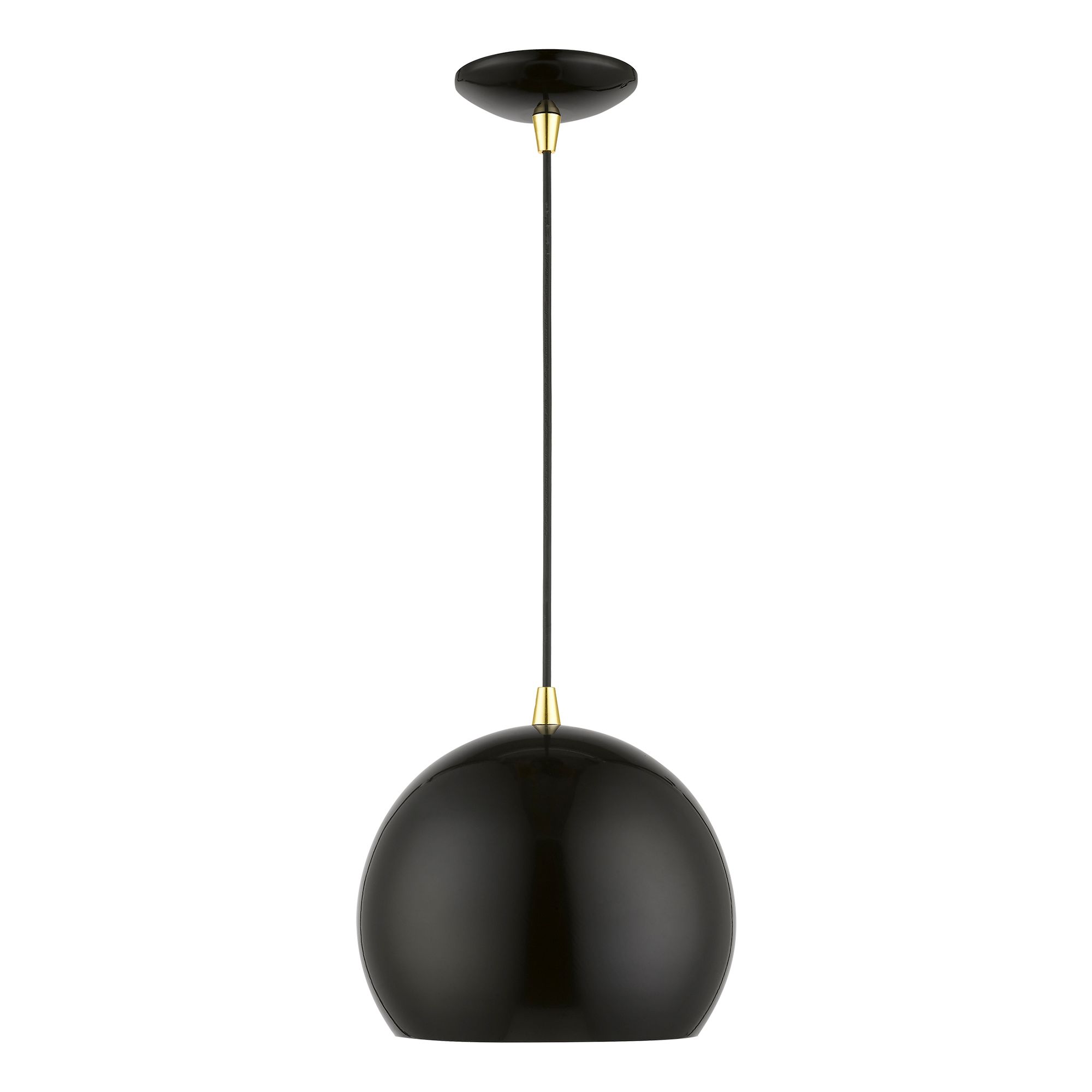 Image 3 Piedmont 1 Light Shiny Black with Polished Brass Accents Globe Pendant more views