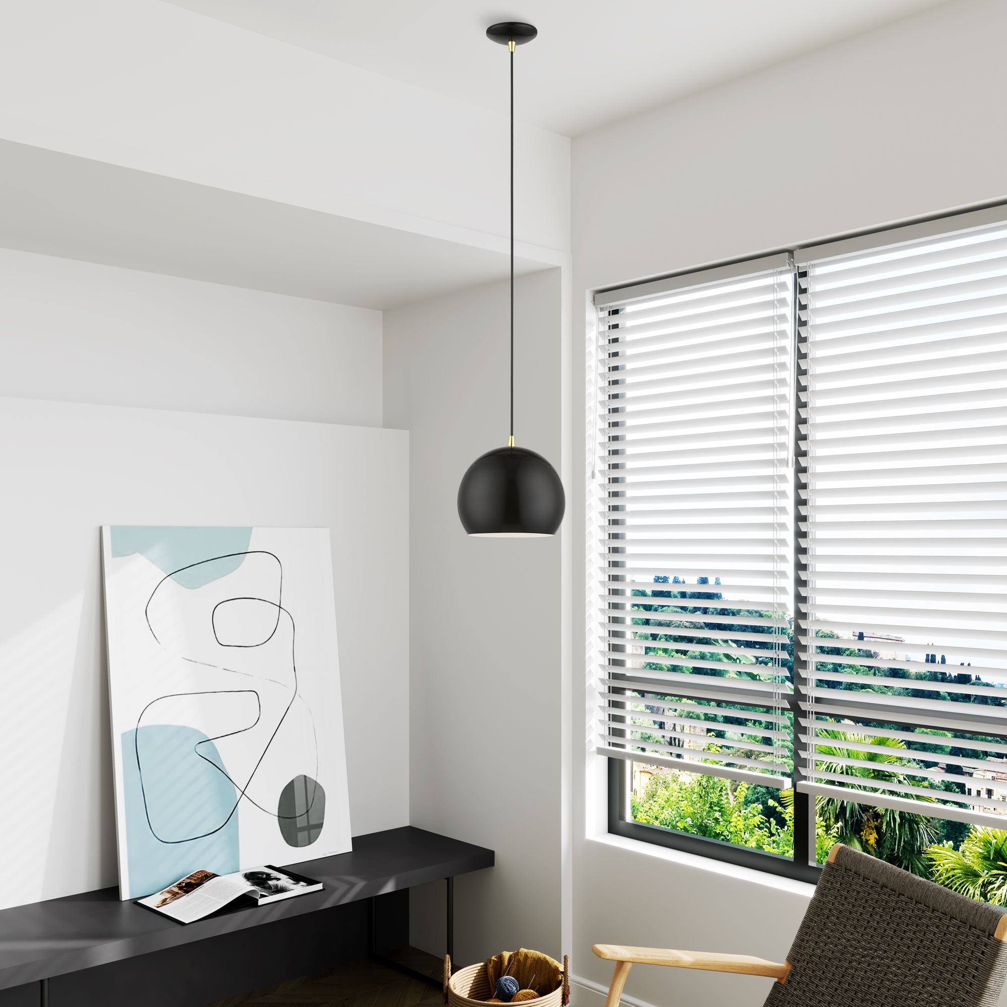 Piedmont 1 Light Shiny Black with Polished Brass Accents Globe Pendant