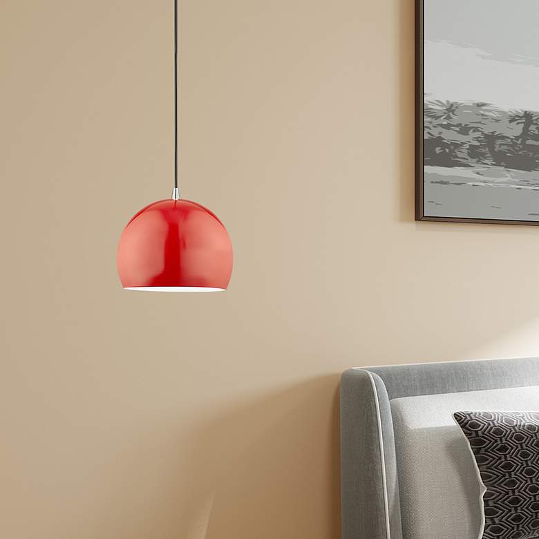 Image 1 Piedmont 10" Wide Shiny Red Dome Mini Pendant