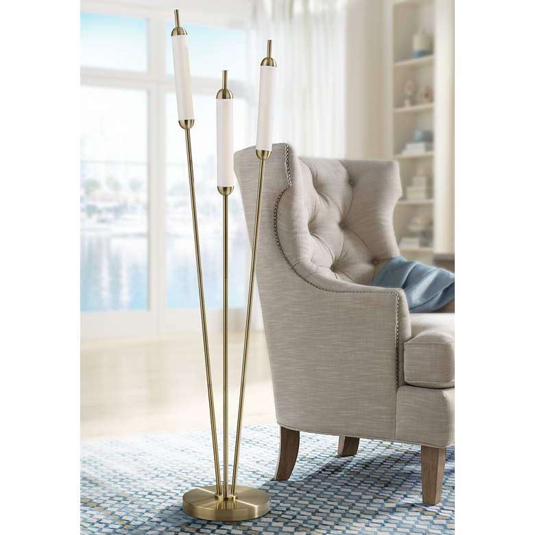 Image 1 Pierce Antique Brass Metal 3-Light LED Floor Lamp