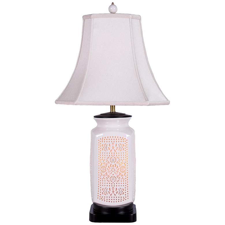 Image 1 Pierced Bone China Square Bell Shade Night Light Table Lamp