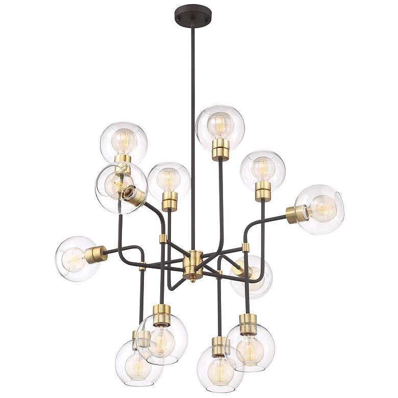 Image 1 Pierre 12-Light 43 In Polished Brass Matte Black Geometric Globe Chandelier