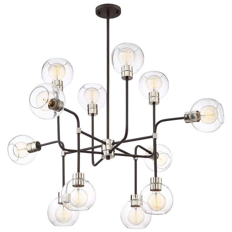 Image 1 Pierre 12-Lt 43 In Polished Nickel Matte Black Geometric Globe Chandelier