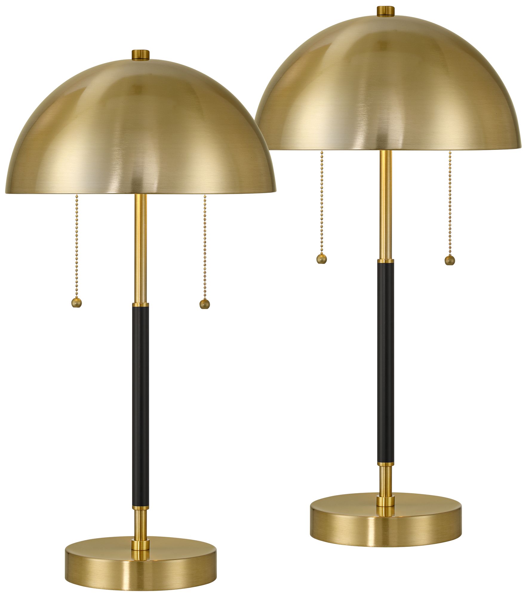 Image 2 Pierre 23"H Gold Black Metal Dome Pull Chain USB Table Lamp Set of 2