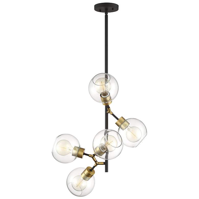 Image 1 Pierre 5-Light 42 Inch Polished Brass Matte Black Vertical Globe Pendant