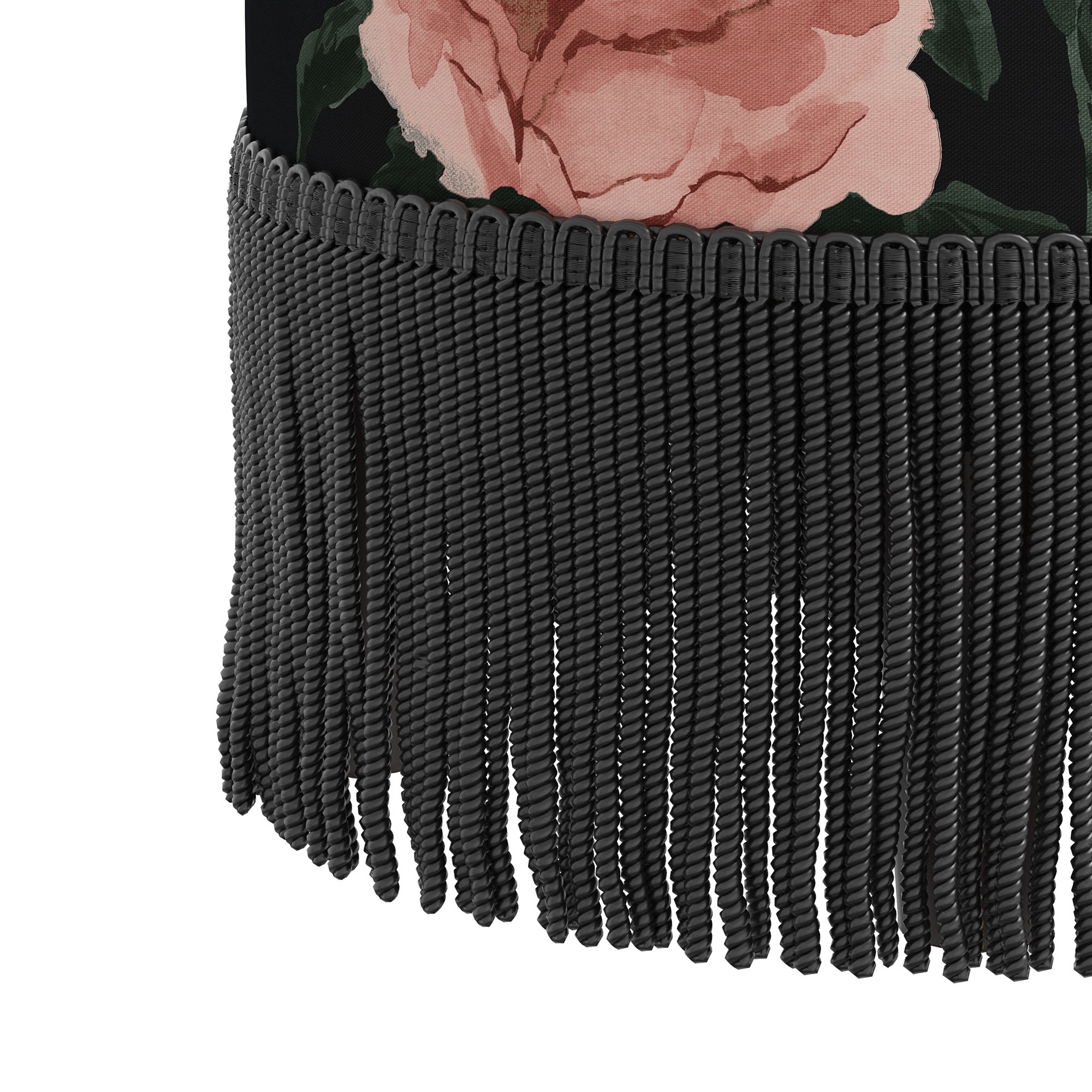 Image 2 Pierre Fringe Silk Roses Black Oga Fabric Round Ottoman - Made to Order more views